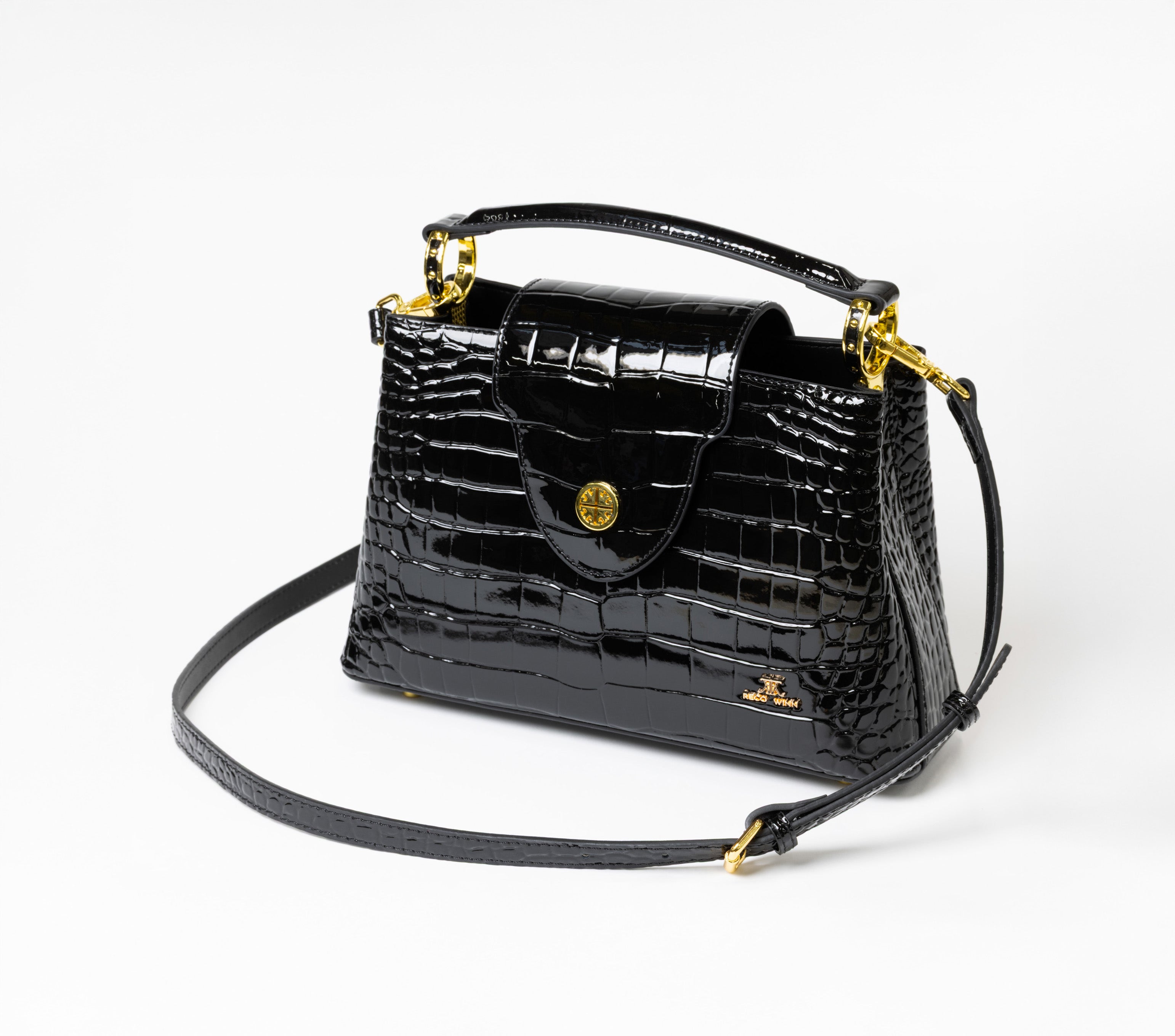 Miss E Croc Leather Printed Purse in Black