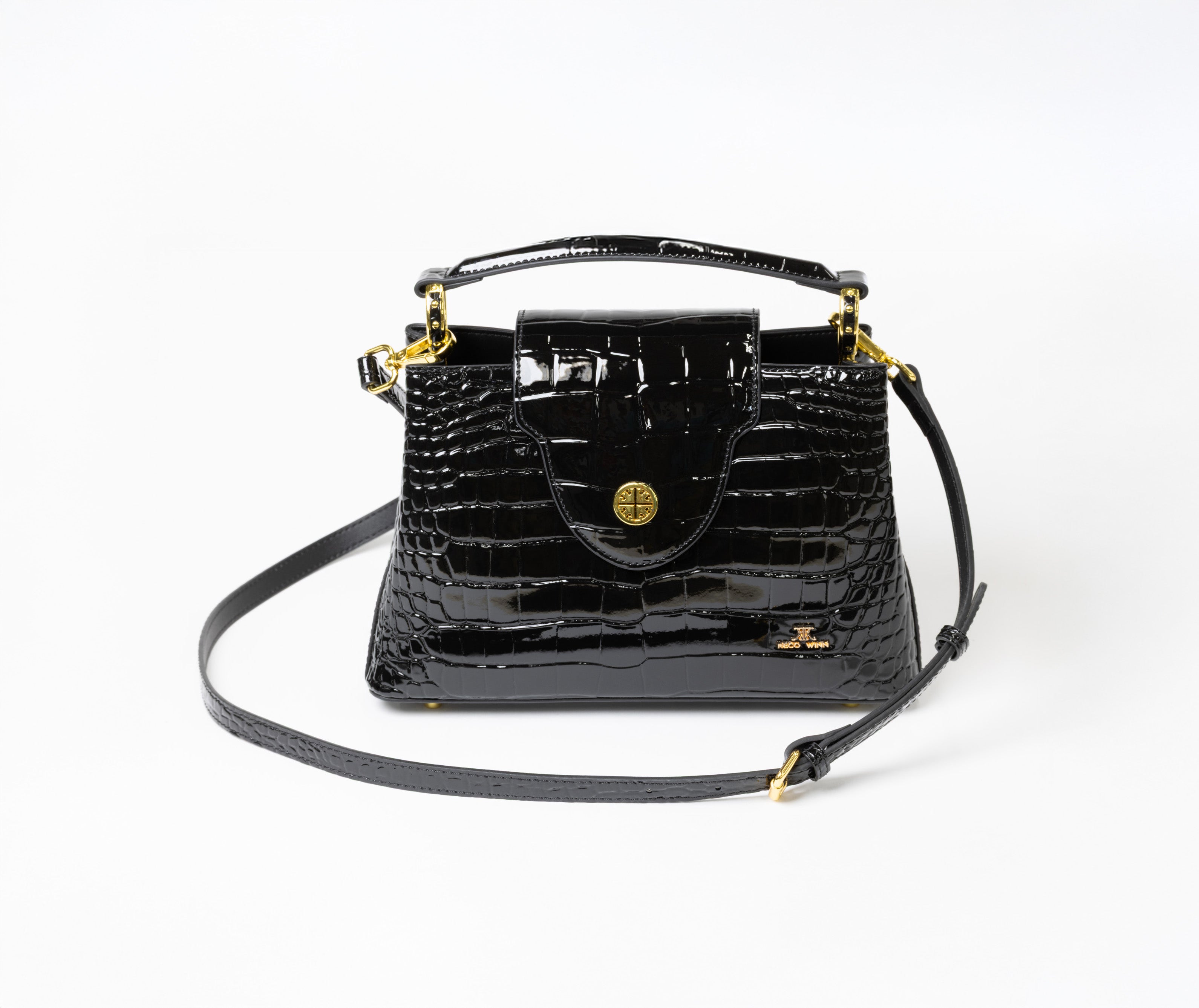 Miss E Croc Leather Printed Purse in Black