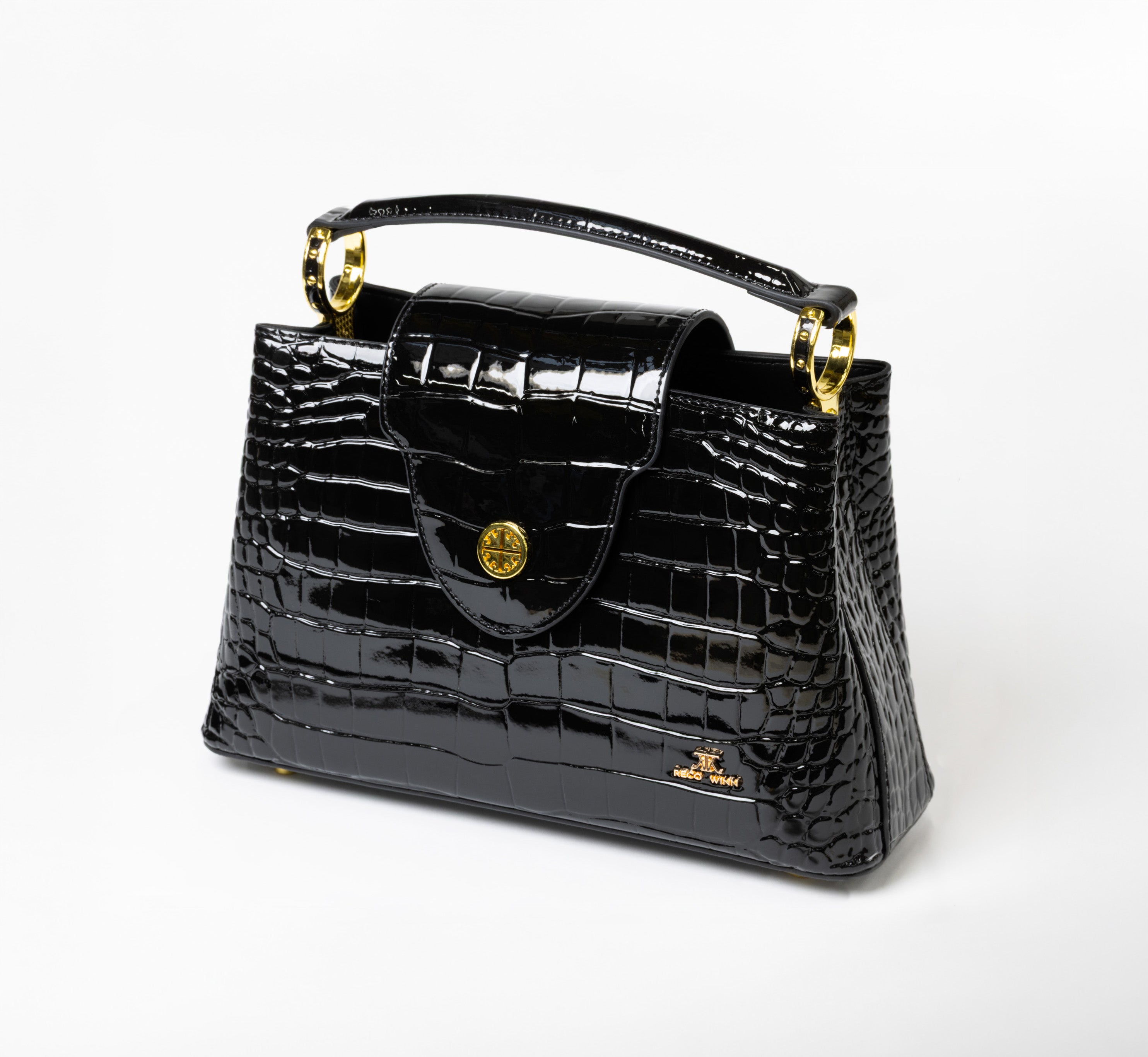 Miss E Croc Leather Printed Purse in Black