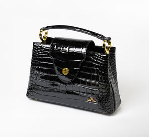 Miss E Croc Leather Printed Purse in Black